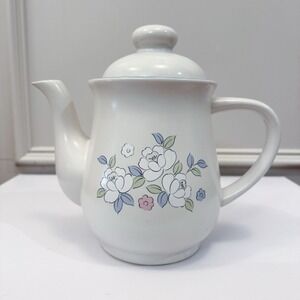 Vintage Hearthstone Chantilly Fleur de Lune Stoneware Teapot Japan 1970s Floral